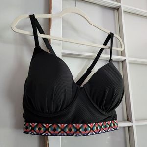 Cacique Balconette Aztec Trim Long-Line Bikini Top sz 40DDD